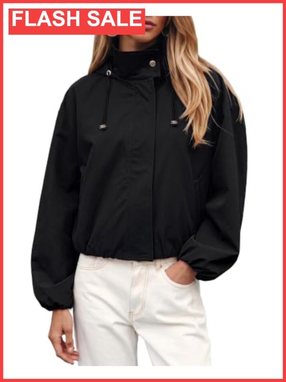 Women's Funnel Neck Crop Zip Up Hooded Bomber Jacket Casual